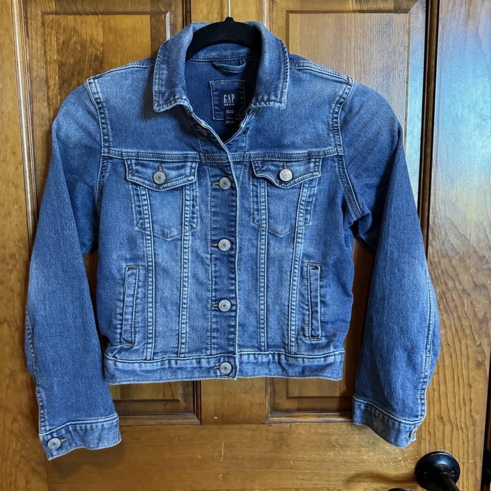 GAP Kids Denim Cropped Jean Jacket - Blue Large Wash - Size L Indigo Denim